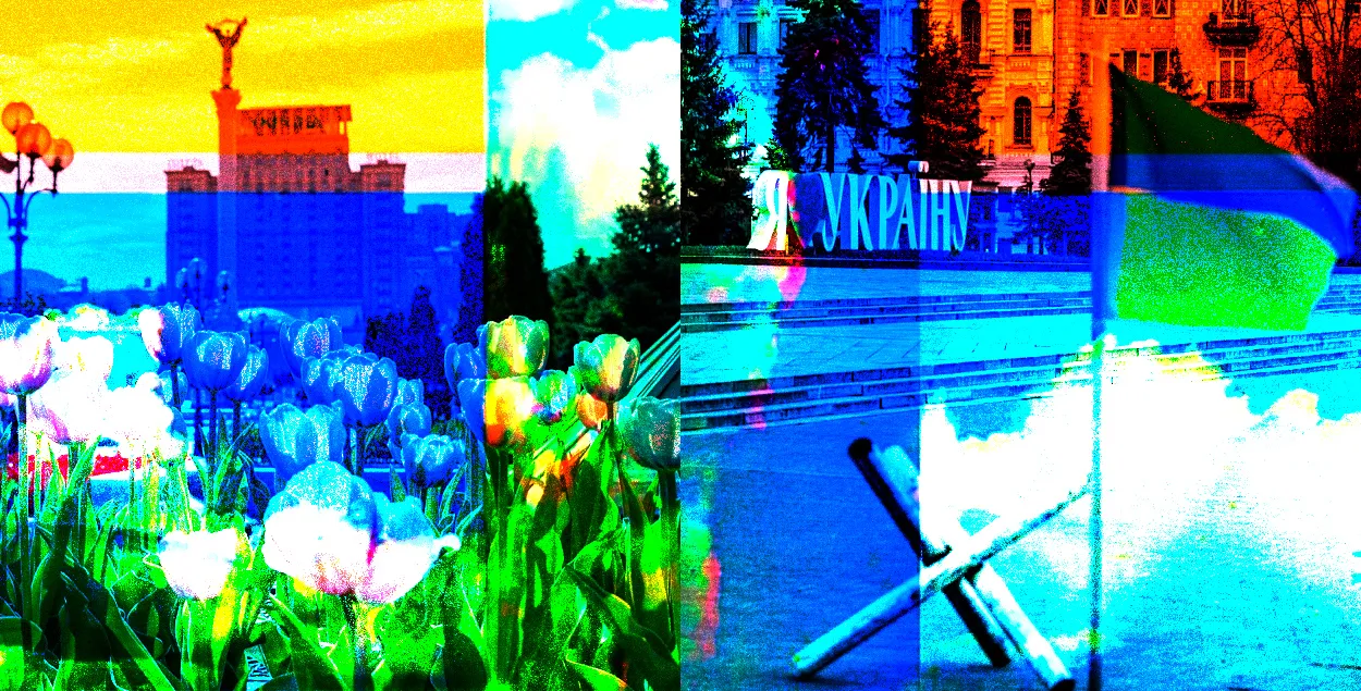 Аляксандр не мусіў апынуцца ў Кіеве 24 лютага 2022 года. Але насуперак планам вярнуўся дадому за некалькі дзён да пачатку вайны / калаж Улада Рубанава, Еўрарадыё

