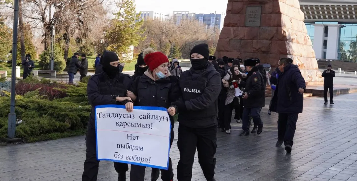 Момент задержания представительницы Демпартии Казахстана / vlast.kz

