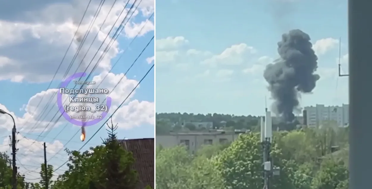 Падзенне верталёта і задымленне на месцы падзення / скрыншоты відэа мясцовых тэлеграм-каналаў
