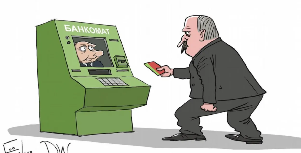 Александр Лукашенко и его зависимость от российской поддержки / карикатура dw.com
