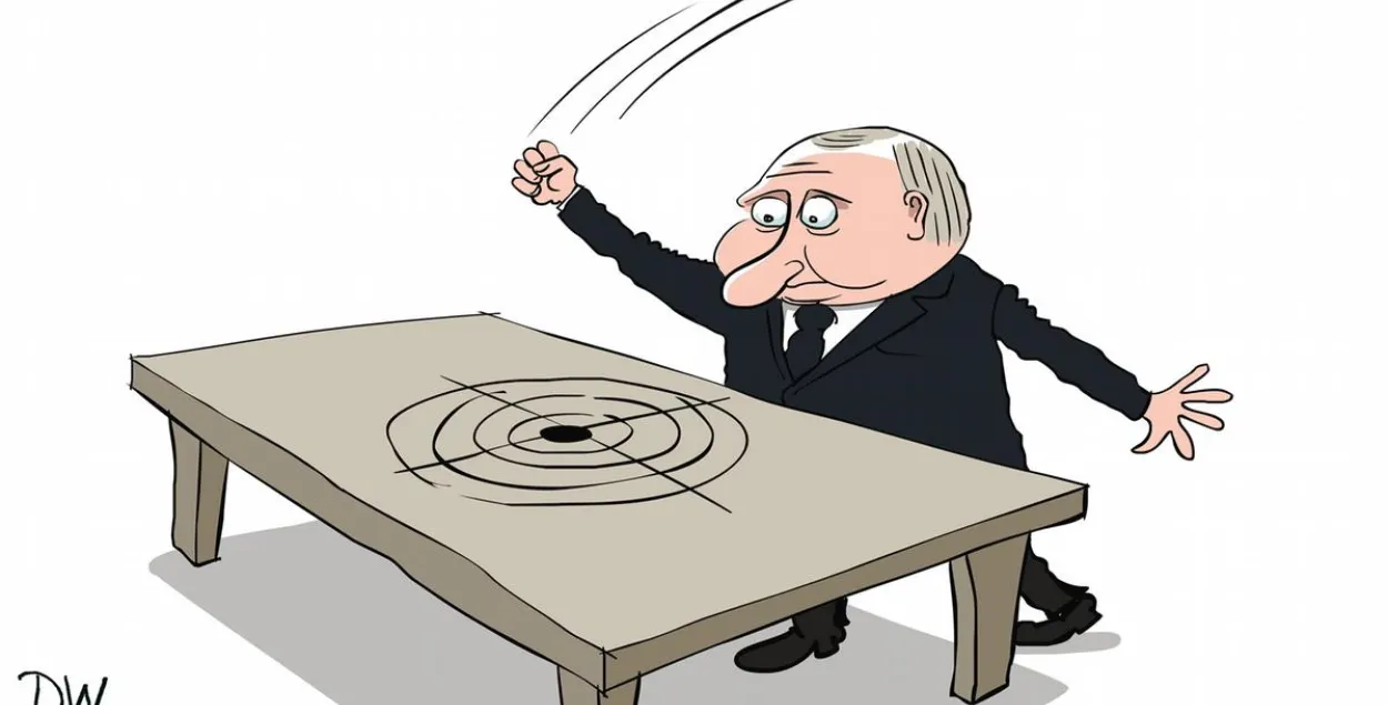 Владимир Путин руководил учениями / Карикатура dw.com
