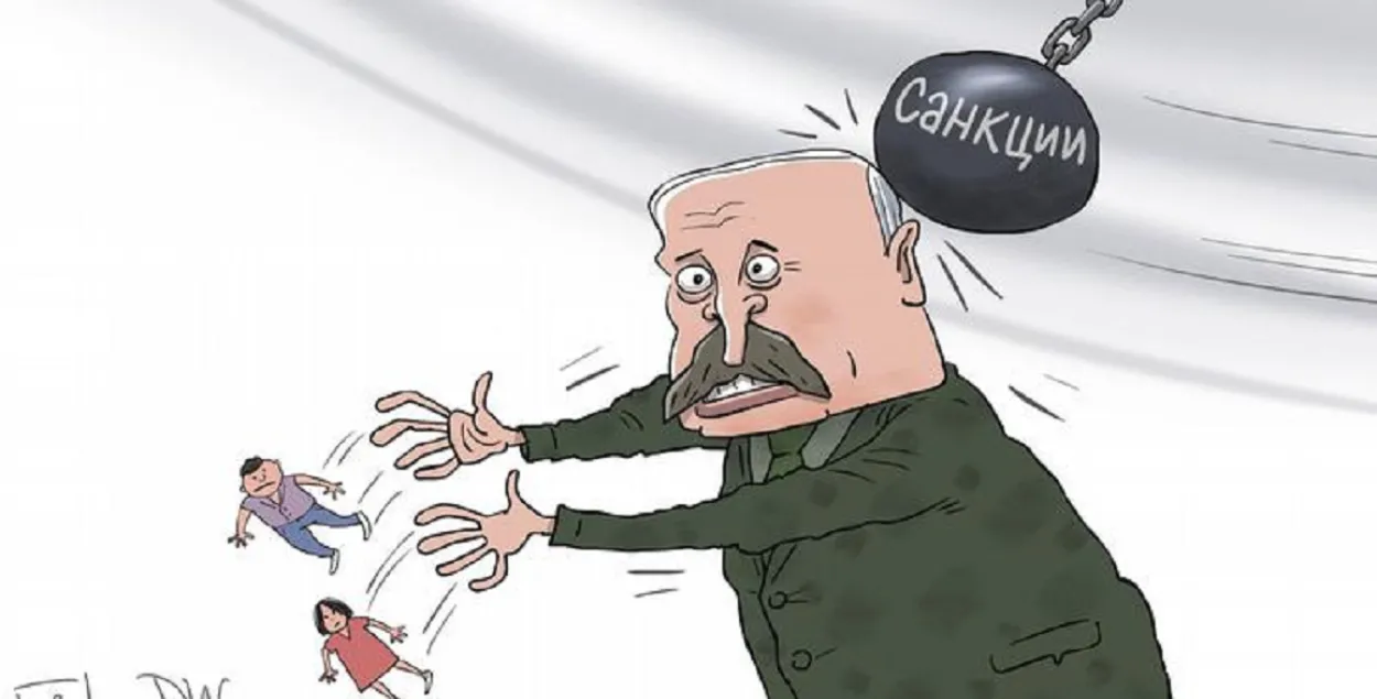 Пагроза новых санкцый "за ўнутраную сітуацыю і падтрымку Расіі" / Карыкатура dw.com
