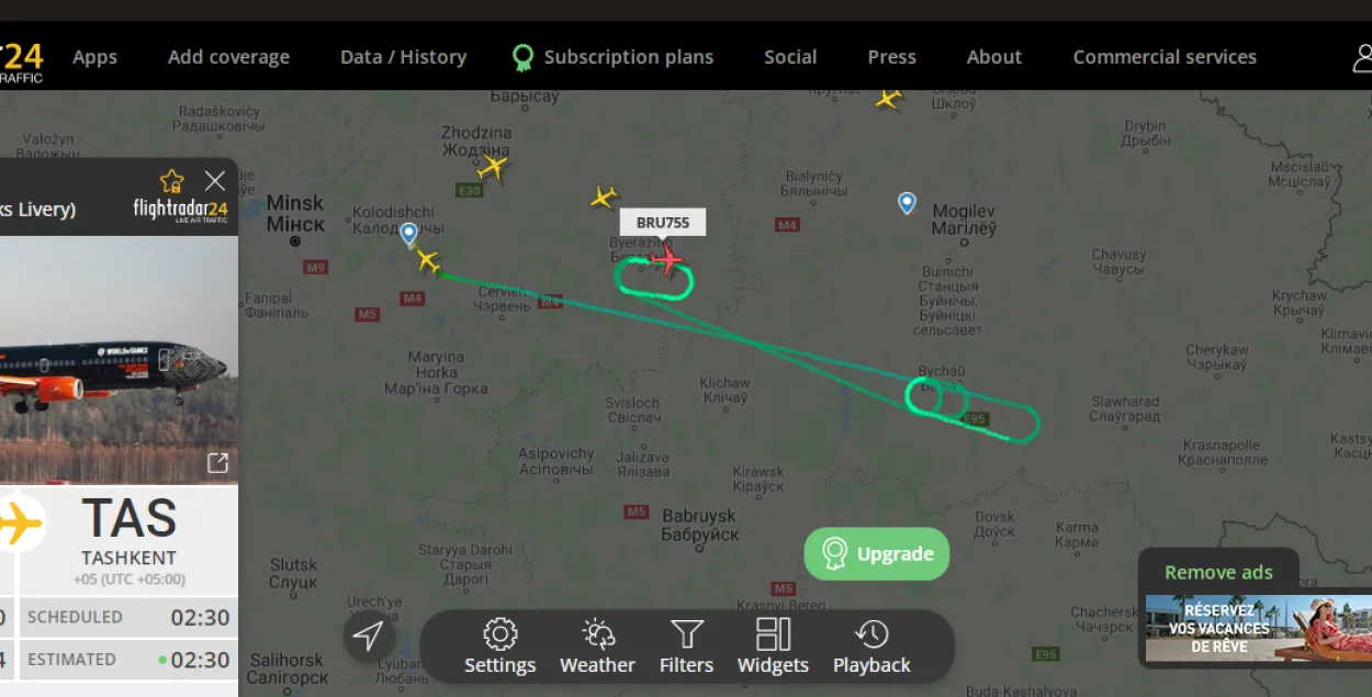 Самолёт "Белавиа" не долетел до Ташкента / flightradar24.com​