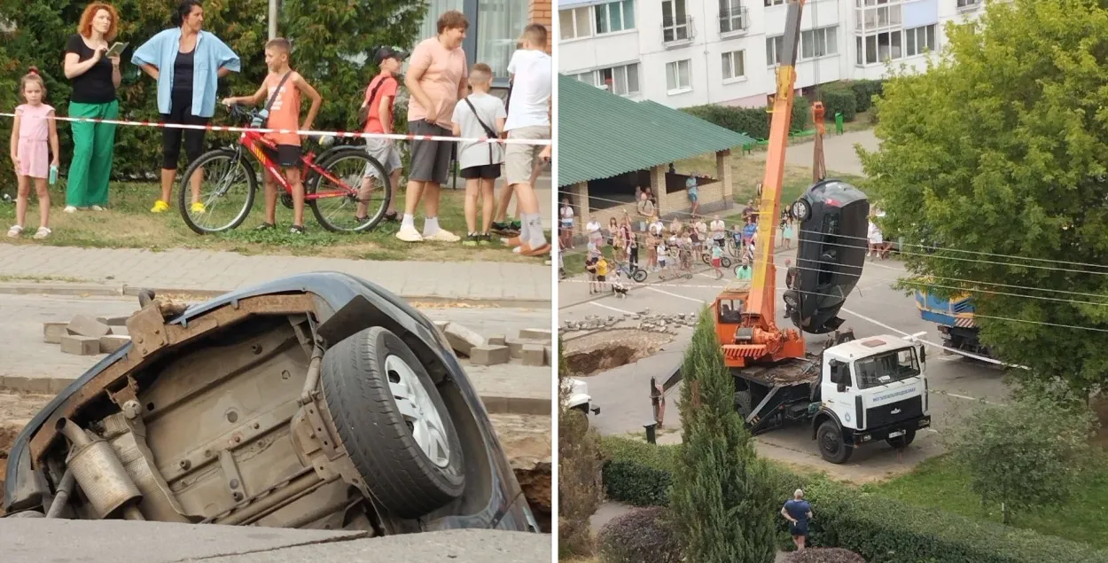 Аўто правалілася пад асфальт у Бабруйску
