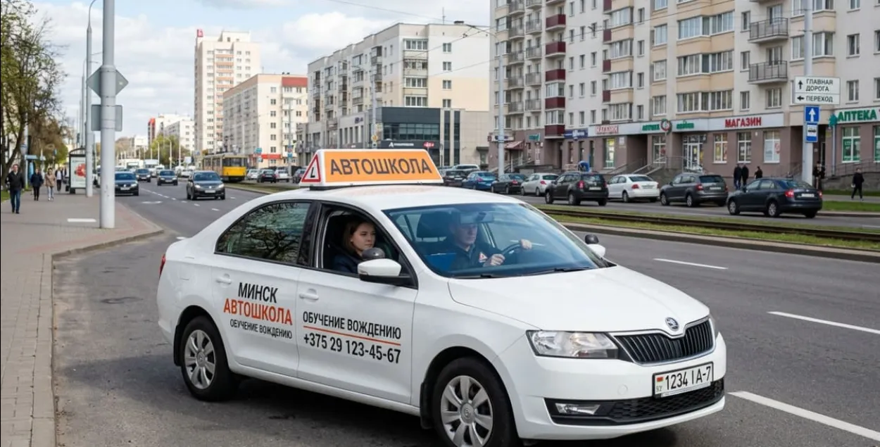 Учебная машина одной из автошкол на улице Минска&nbsp;
