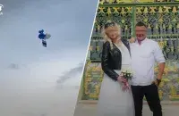 Белорусы запустили над Москвой флаг легиона "Свобода России" / коллаж 24tv.ua
