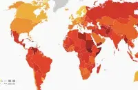 Карта стран по рейтингу восприятия коррупции. Чем темнее цвет, тем выше уровень восприятия коррупции
