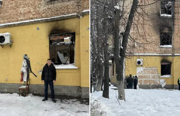 Граффити Бэнкси было на стене одного из домов в Гостомеле / Sergey Zhuk, facebook.com
