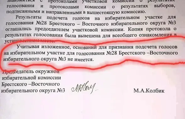 Ответ председателя избиркома / "Фейсбук"