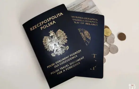 Польскі праязны дакумент замежніка і беларускі пашпарт
