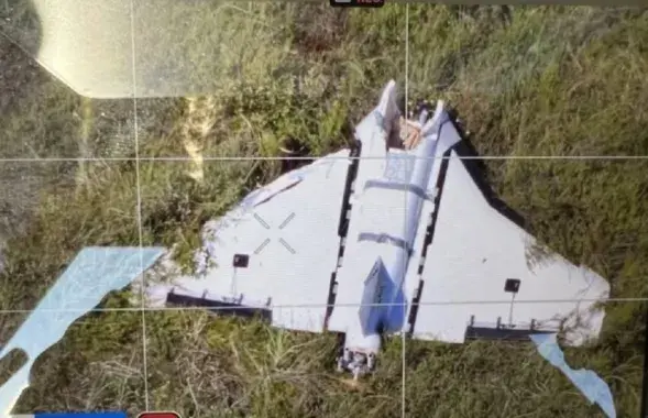 Дрон, які ўпаў на літоўскім палігоне

