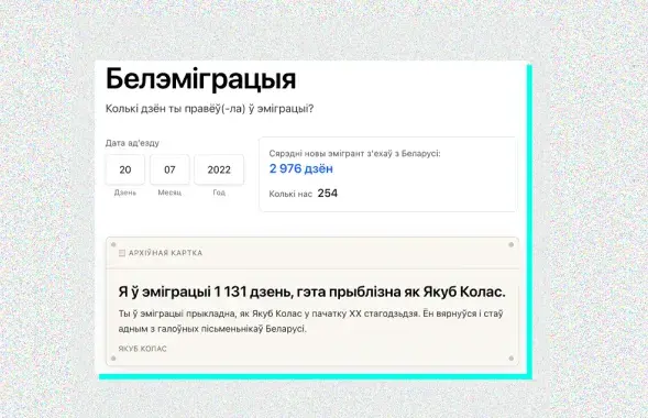 Также сайт подсчитывает среднюю продолжительность эмиграции белорусов
